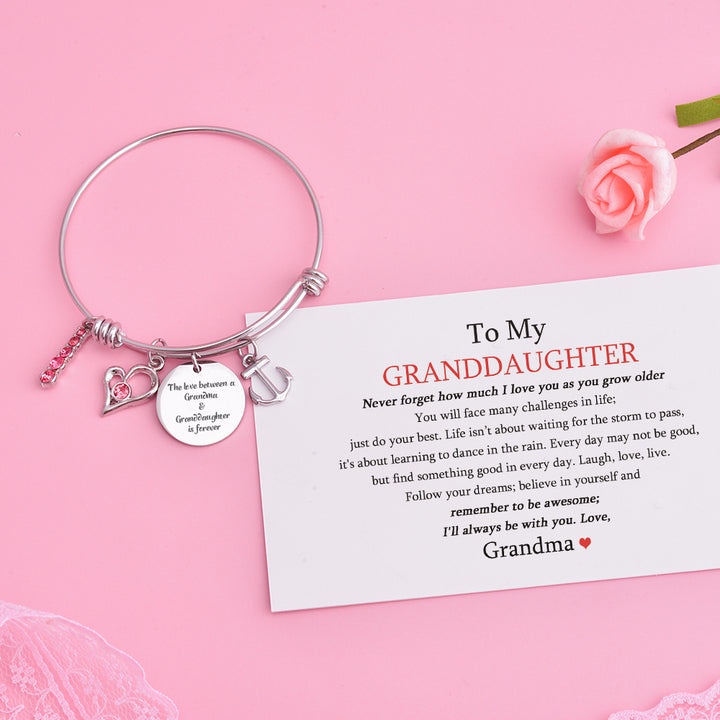 [Custom Name And Optional Address] To My GRANDDAUGHTER "The love between a [grandma] and granddaughter is forever" Bracelet [💞 Bracelet +💌 Gift Card + 🎁 Gift Box + 💐 Gift Bouquet] - SARAH'S WHISPER