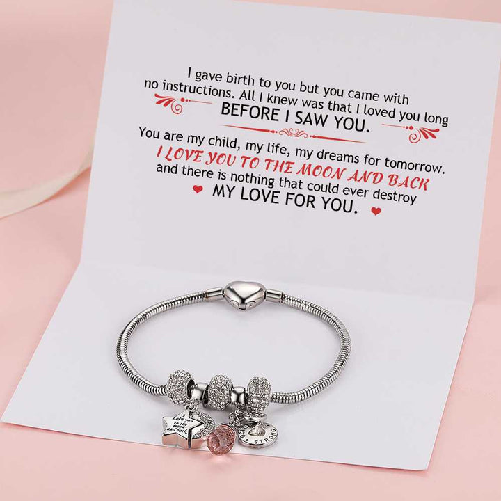 [Optional Birthstone] To My Daughter "I love you to the moon and back" Lucky Stone Bracelet [💞 Bracelet +💌 Gift Card + 🎁 Gift Box + 💐 Gift Bouquet] - SARAH'S WHISPER