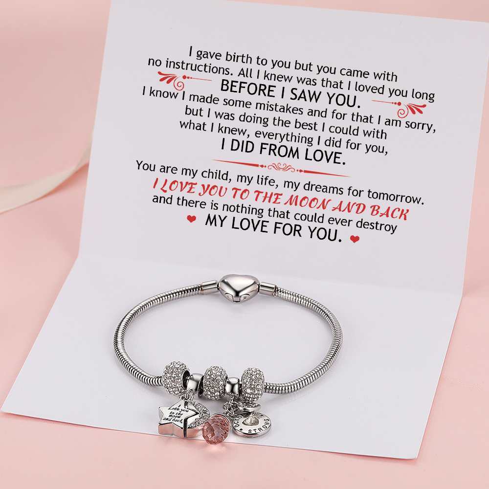 [Optional Birthstone] To My Daughter "I love you to the moon and back" Lucky Stone Bracelet [💞 Bracelet +💌 Gift Card + 🎁 Gift Box + 💐 Gift Bouquet] - SARAH'S WHISPER