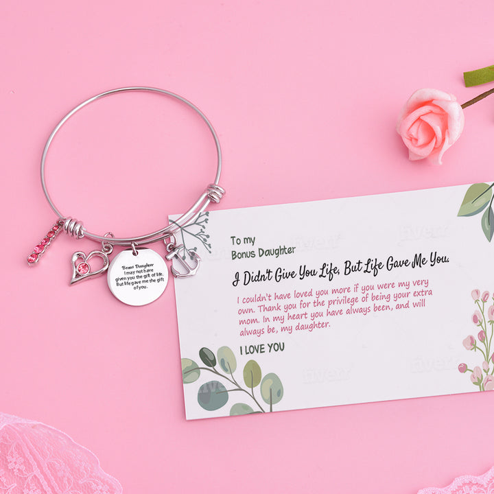 [Custom Name] To My Bonus Daughter "BONUS DAUGHTER, I MAY NOT HAVE GIVEN YOU THE GIFT OF LIFE. BUT LIFE GAVE ME THE GIFT OF YOU" Bracelet [💞 Bracelet +💌 Gift Card + 🎁 Gift Box + 💐 Gift Bouquet] - SARAH'S WHISPER
