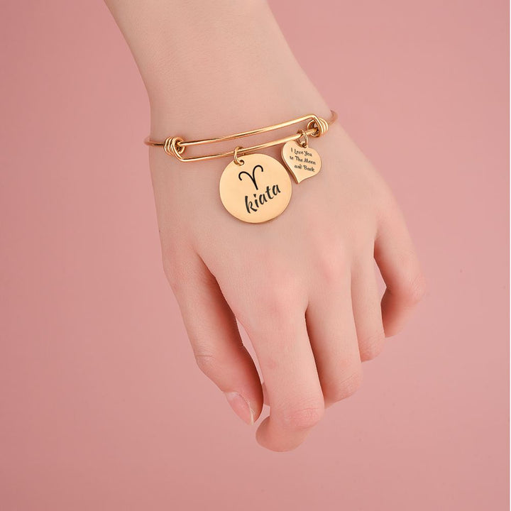 [Optional Zodiac And Custom Name] To My Daughter "The Love between a Mother and Daughter is Forever" Zodiac Bracelet [💞 Bracelet +💌 Gift Card + 🎁 Gift Bag + 💐 Gift Bouquet] - SARAH'S WHISPER