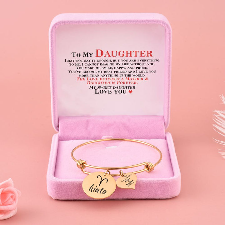 [Optional Zodiac And Custom Name] To My Daughter "The Love between a Mother and Daughter is Forever" Zodiac Bracelet [💞 Bracelet +💌 Gift Card + 🎁 Gift Bag + 💐 Gift Bouquet] - SARAH'S WHISPER