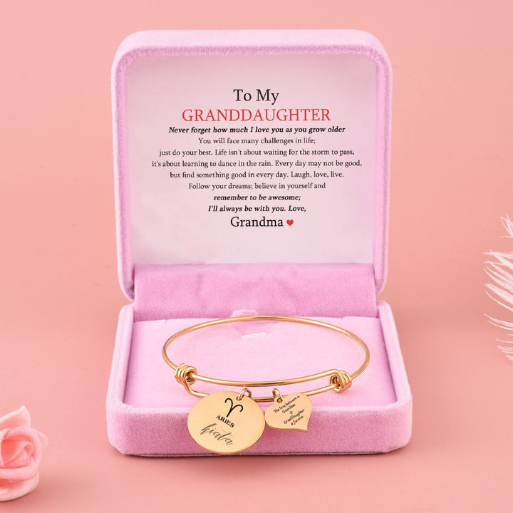 [Custom Name, Optional Address And Optional Zodiac] To My GRANDDAUGHTER "The love between a [grandma] and granddaughter is forever" Zodiac Bracelet [💞 Bracelet +💌 Gift Card + 🎁 Gift Box + 💐 Gift Bouquet] - SARAH'S WHISPER