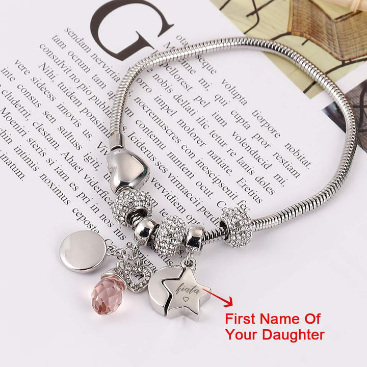 [Optional Birthstone And Custom Name] To My Daughter "I love you to the moon and back" Lucky Stone Bracelet [💞 Bracelet +💌 Gift Card + 🎁 Gift Bag + 💐 Gift Bouquet] - SARAH'S WHISPER