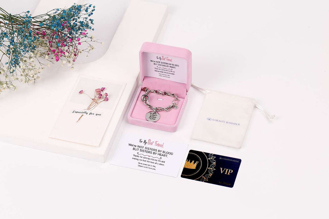 [Custom Names] For My Best Friend "Not Sisters by Blood But Sisters by Heart" Bracelet [💞 Bracelet +💌 Gift Card + 🎁 Gift Bag + 💐 Gift Bouquet] - SARAH'S WHISPER