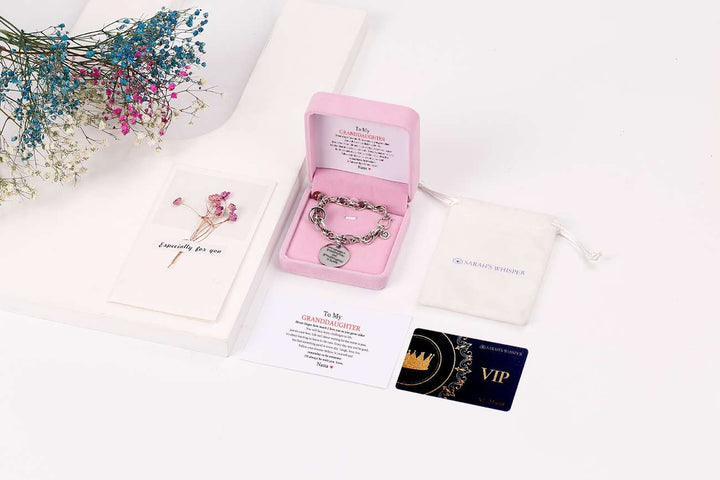 [Custom Name And Optional Address] To My GRANDDAUGHTER "The love between a [grandma] and granddaughter is forever" Bracelet [💞 Bracelet +💌 Gift Card + 🎁 Gift Box + 💐 Gift Bouquet] - SARAH'S WHISPER