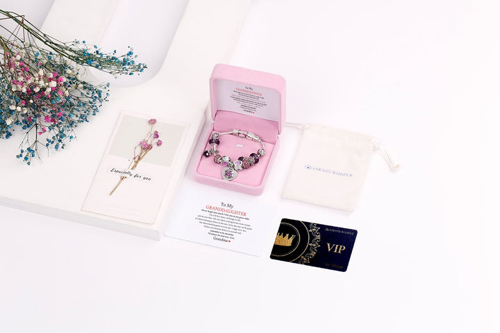 [Custom Name And Optional Address] To My GRANDDAUGHTER "The love between a [grandma] and granddaughter is forever" Lucky Beads Bracelet [💞 Bracelet +💌 Gift Card + 🎁 Gift Bag + 💐 Gift Bouquet] - SARAH'S WHISPER