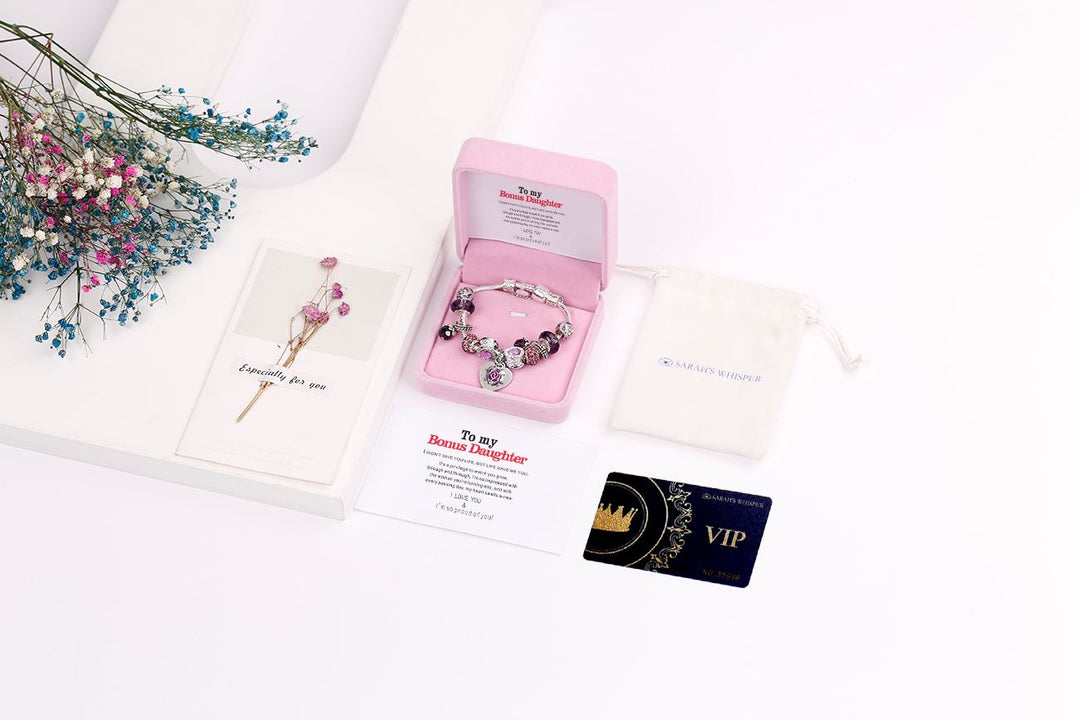 [Custom Name] To My Bonus Daughter "Bonus Daughter, I may not have given you the gift of life. But life gave me the gift of you" Lucky Beads Bracelet [💞 Bracelet +💌 Gift Card + 🎁 Gift Bag + 💐 Gift Bouquet] - SARAH'S WHISPER