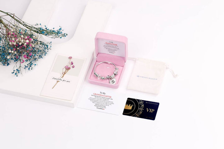 [Custom Name And Optional Address] To My GRANDDAUGHTER "The love between a [grandma] and granddaughter is forever" Love Bracelet [💞 Bracelet +💌 Gift Card + 🎁 Gift Box + 💐 Gift Bouquet] - SARAH'S WHISPER