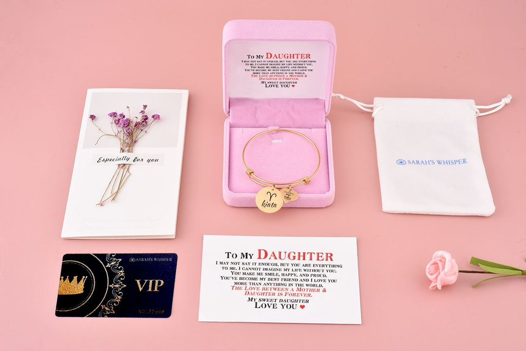 [Optional Zodiac And Custom Name] To My Daughter "The Love between a Mother and Daughter is Forever" Zodiac Bracelet [💞 Bracelet +💌 Gift Card + 🎁 Gift Bag + 💐 Gift Bouquet] - SARAH'S WHISPER