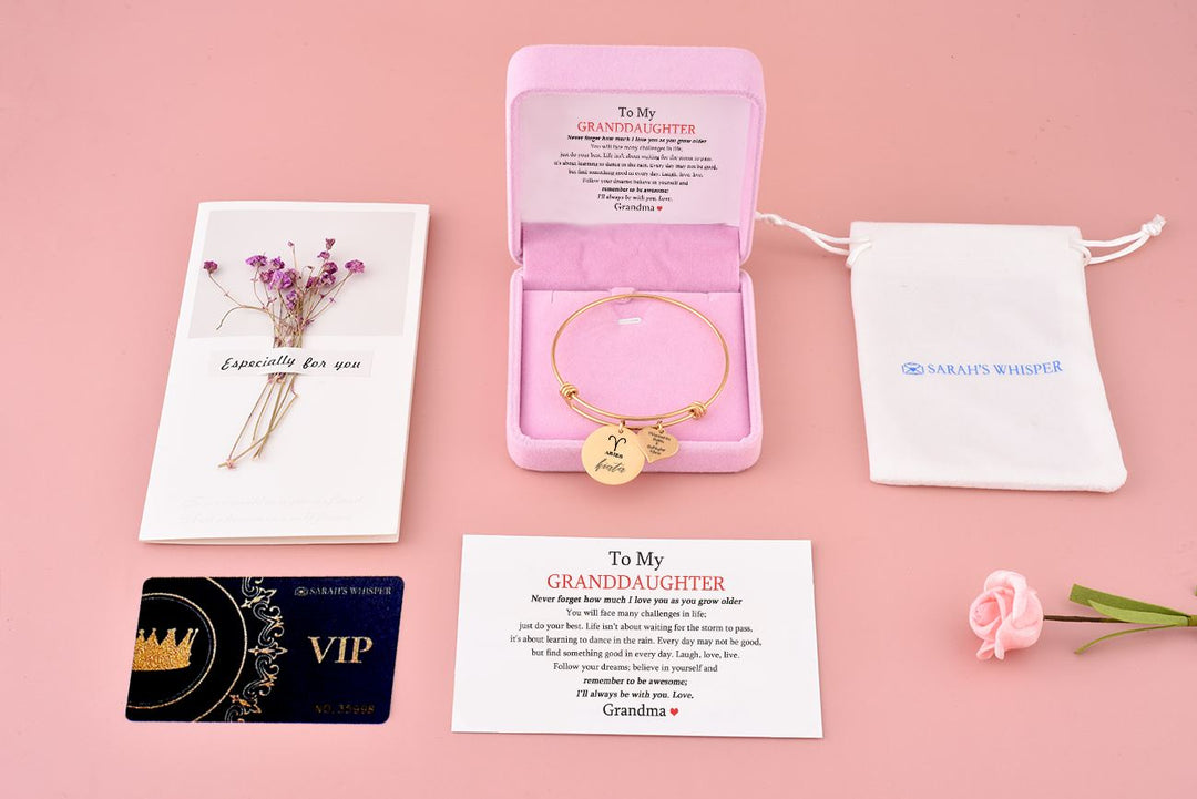 [Custom Name, Optional Address And Optional Zodiac] To My GRANDDAUGHTER "The love between a [grandma] and granddaughter is forever" Zodiac Bracelet [💞 Bracelet +💌 Gift Card + 🎁 Gift Box + 💐 Gift Bouquet] - SARAH'S WHISPER