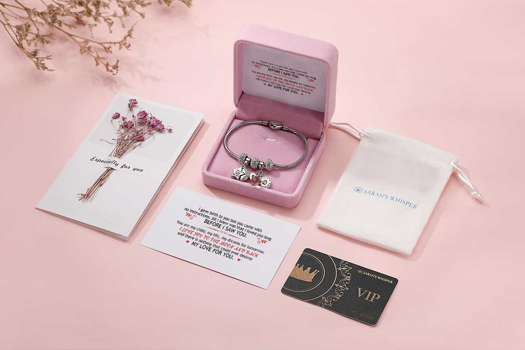 [Optional Birthstone] To My Daughter "I love you to the moon and back" Lucky Stone Bracelet [💞 Bracelet +💌 Gift Card + 🎁 Gift Box + 💐 Gift Bouquet] - SARAH'S WHISPER