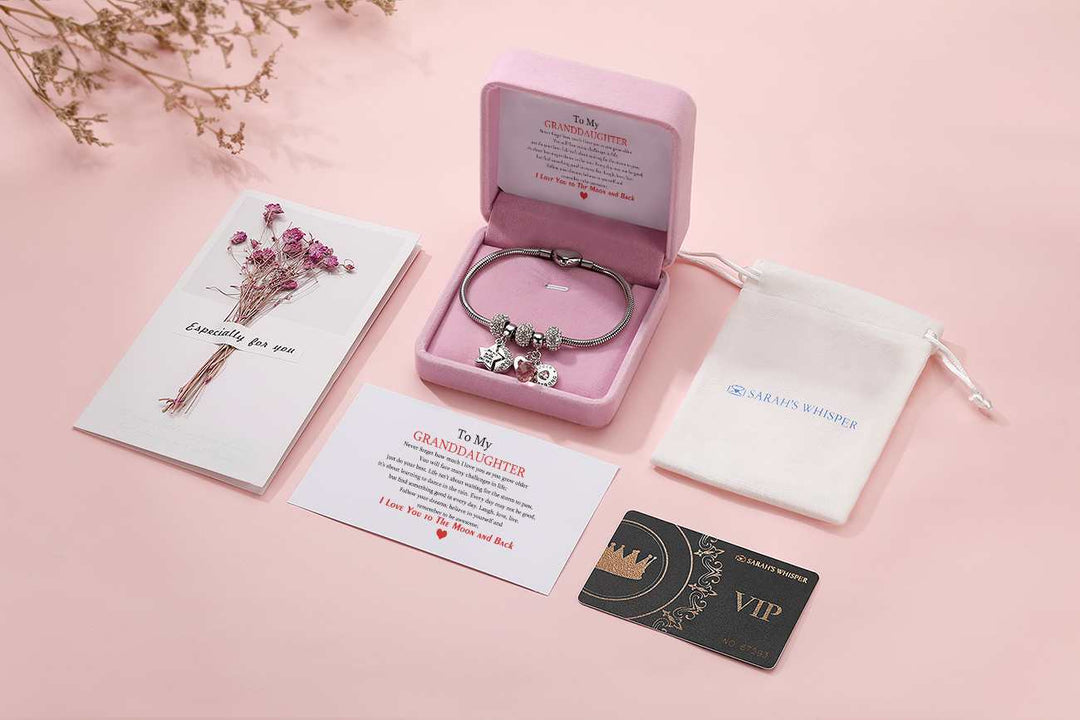 [Optional Birthstone] To My Granddaughter "I love you to the moon and back" Lucky Stone Bracelet [💞 Bracelet +💌 Gift Card + 🎁 Gift Box + 💐 Gift Bouquet] - SARAH'S WHISPER