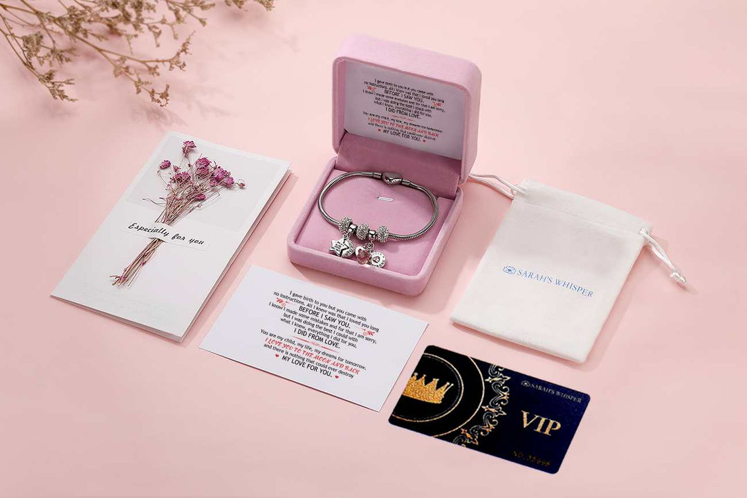 [Optional Birthstone] To My Daughter "I love you to the moon and back" Lucky Stone Bracelet [💞 Bracelet +💌 Gift Card + 🎁 Gift Box + 💐 Gift Bouquet] - SARAH'S WHISPER