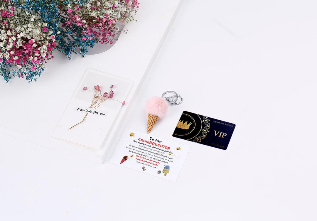 To My Granddaughter"Life is like an ice cream, enjoy it before it melts" KEY RING[💞 KEY RING +💌 GIFT CARD + 🎁 GIFT BOX + 💐 GIFT BOUQUET] - SARAH'S WHISPER