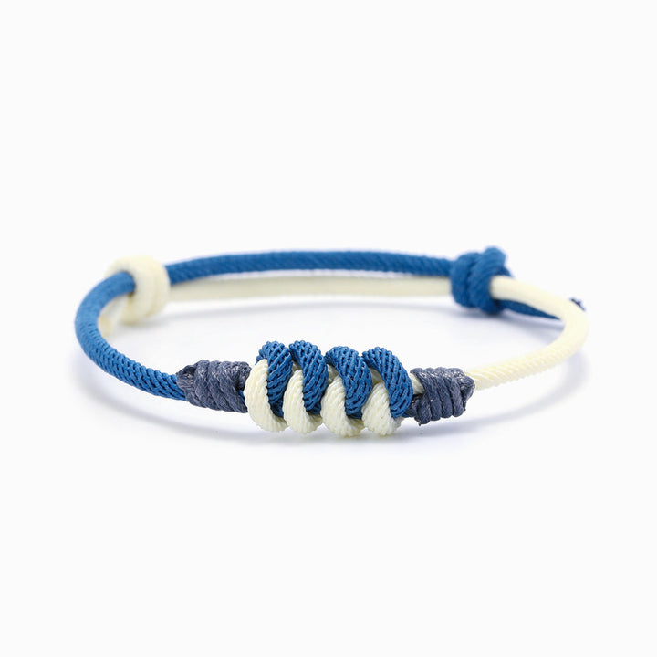 Blue cotton rope knot bracelet with an inspiring message card in a gift box.