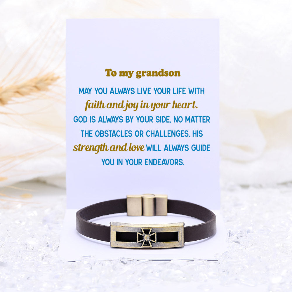 To My Grandson "God is always by your side" Cross Bracelet