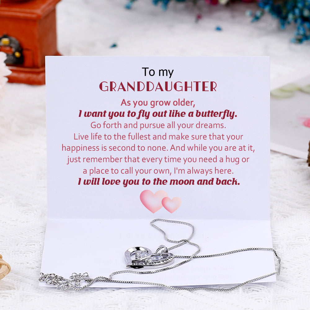 To My Granddaughter "I love you to the moon and back." Heart Necklace