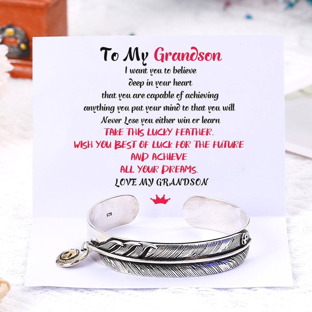 To My Grandson "Wish you best of luck" Lucky Feather Bangle