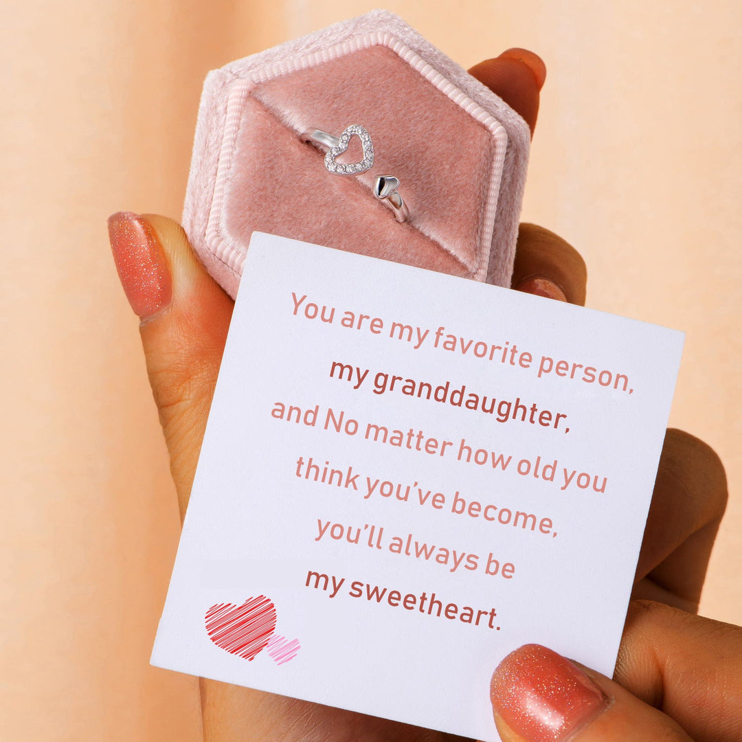 To My Granddaughter "You’ll always be my sweetheart" Double Heart Ring