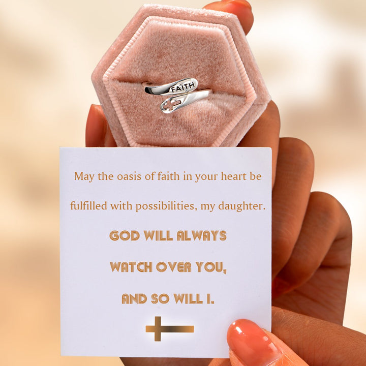 "May the oasis of faith in your heart be fulfilled with possibilities, my daughter. God will always watch over you, and so will I." Adjustable Ring