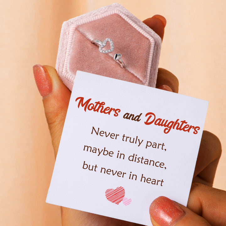 "Mothers and Daughters, never truly part, maybe in distance, but never in heart" Double Heart Ring