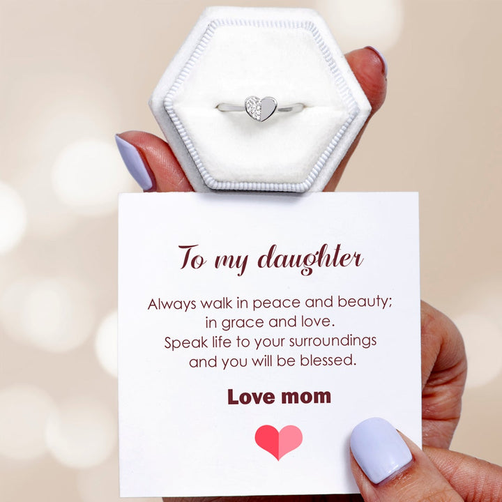 To My Daughter "Your beauty and peaches are what make you an outstanding lady." 925 Sterling Silver Adjustable Ring