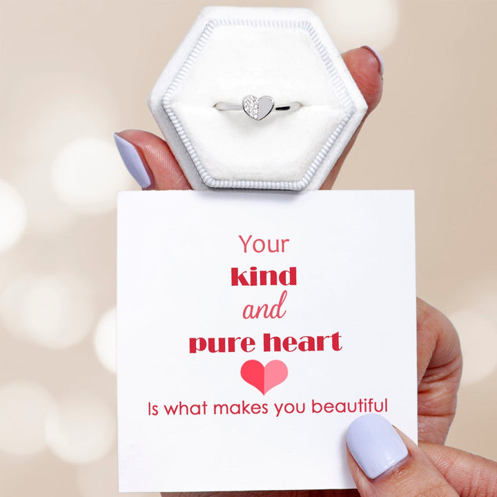 "Your kind and pure heart is what makes you beautiful" S925 Sterling Silver Adjustable Ring