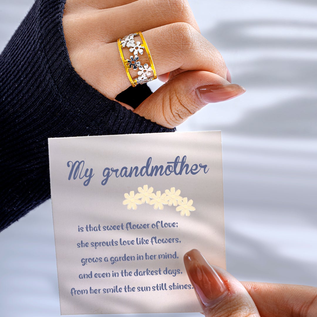 To My Grandmother "My grandmother is that sweet flower of love" Adjustable Ring