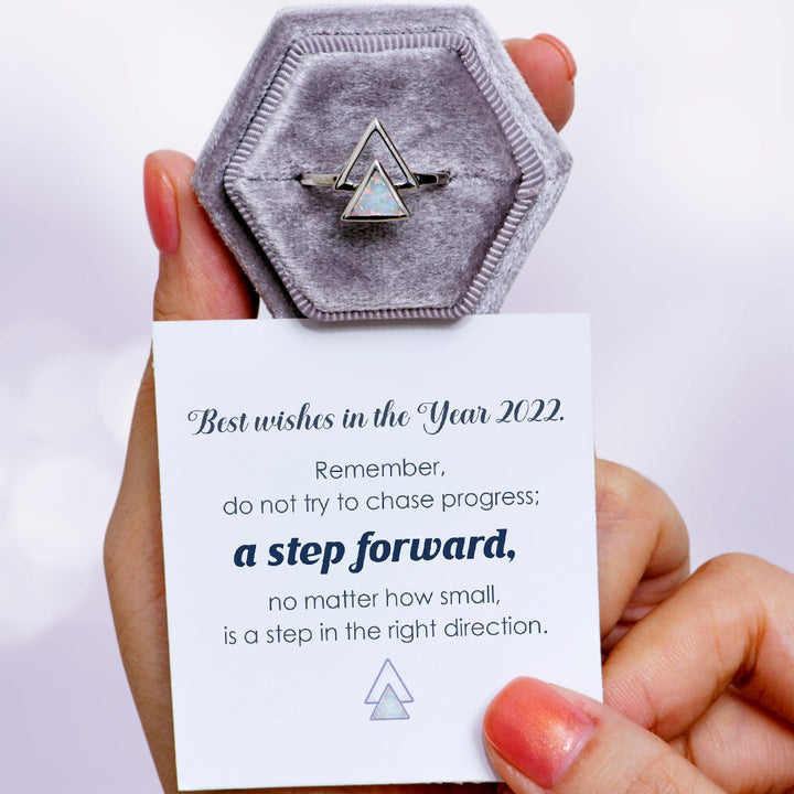 "Best wishes in the Year 2022." Triangle Opal Ring