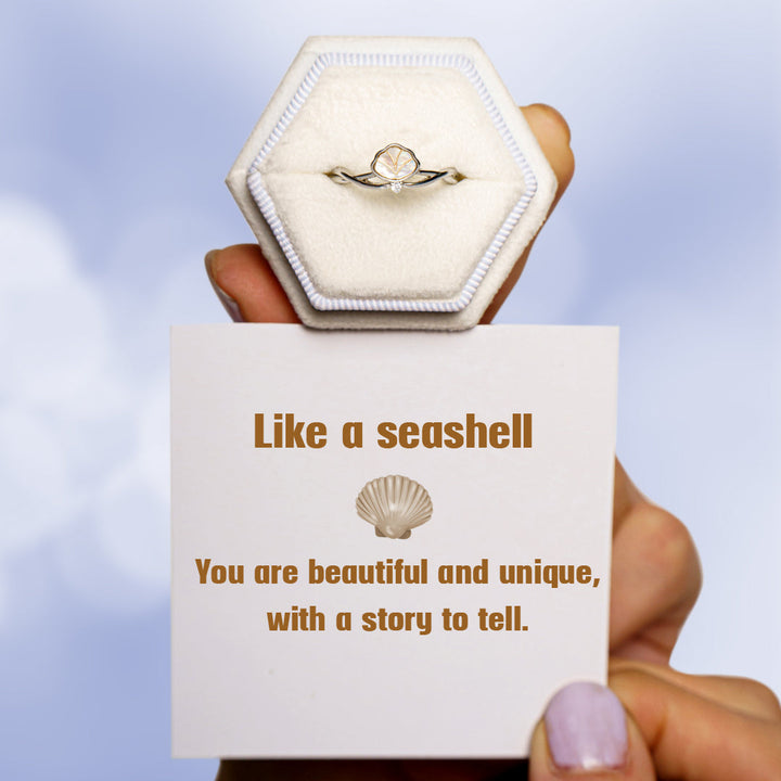 "Like a seashell, you are beautiful and unique, with a story to tell." Adjustable Shell Ring