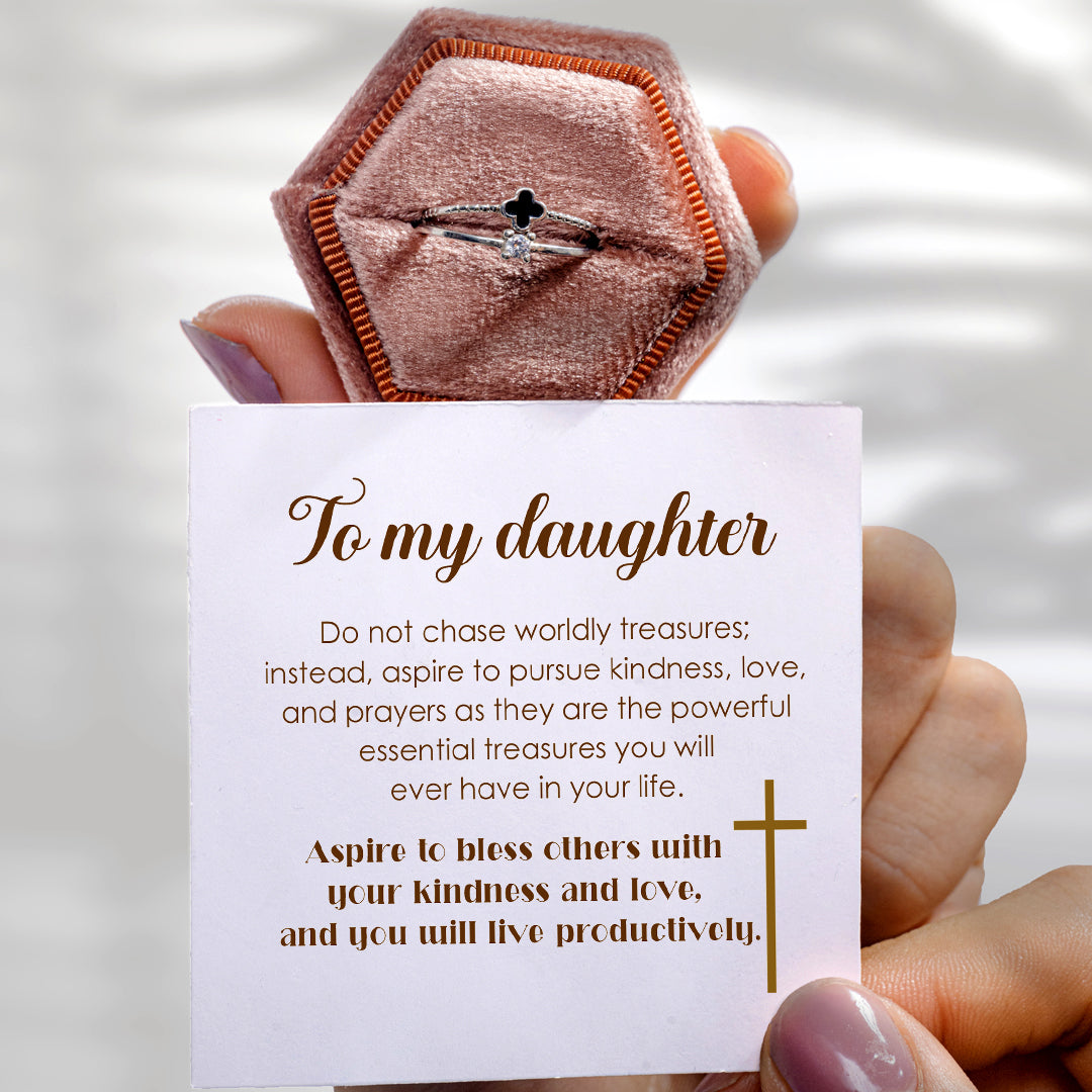To My Daughter "Bless others with your kindness and love" S925 Sterling Silver Adjustable Ring