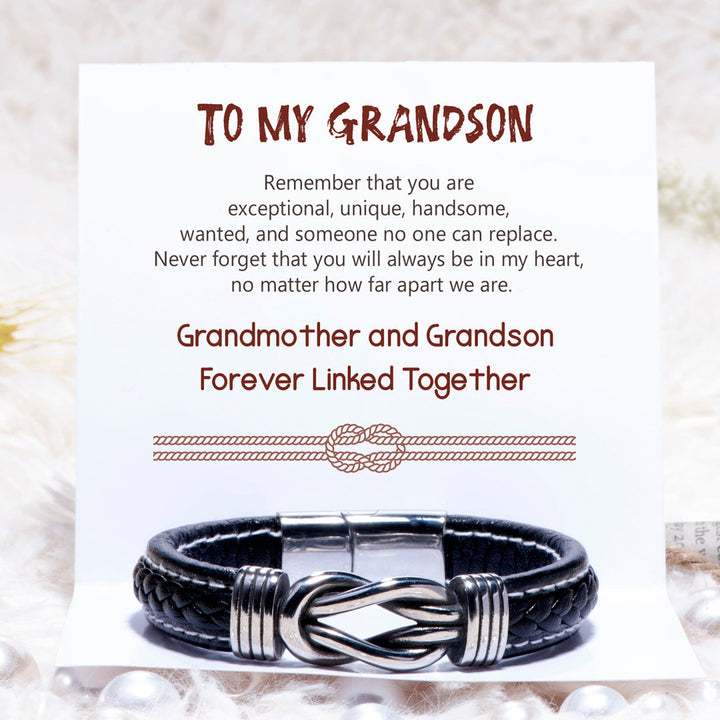 To My Grandson "Never forget that you will always be in my heart" Leather Braided Bracelet