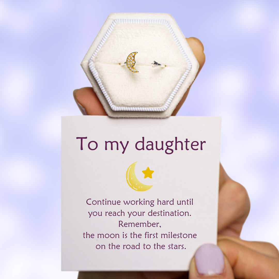 To My Daughter "Reach your destination" Adjustable Fantasy Star And Moon Ring