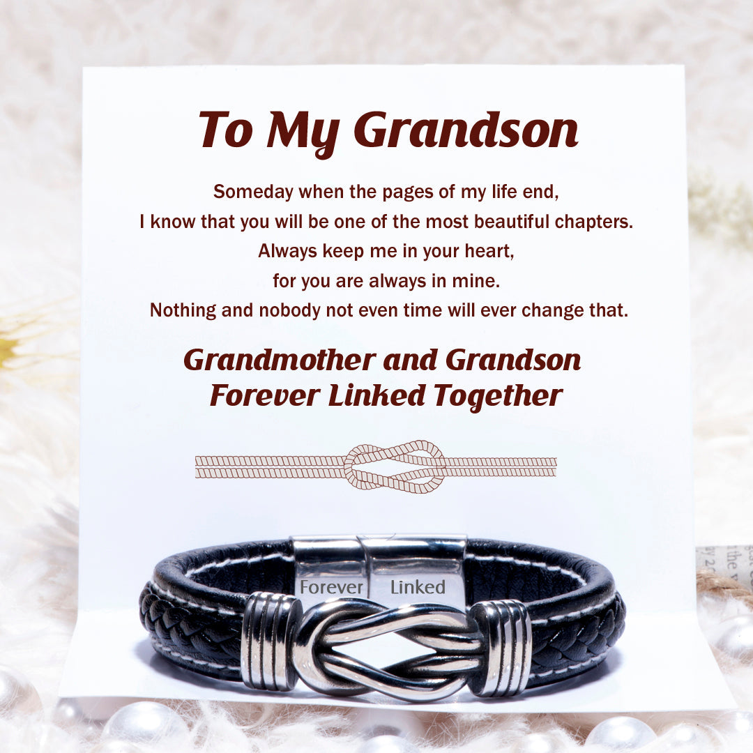 To My Grandson "Always keep me in your heart, for you are always in mine" Leather Braided Bracelet