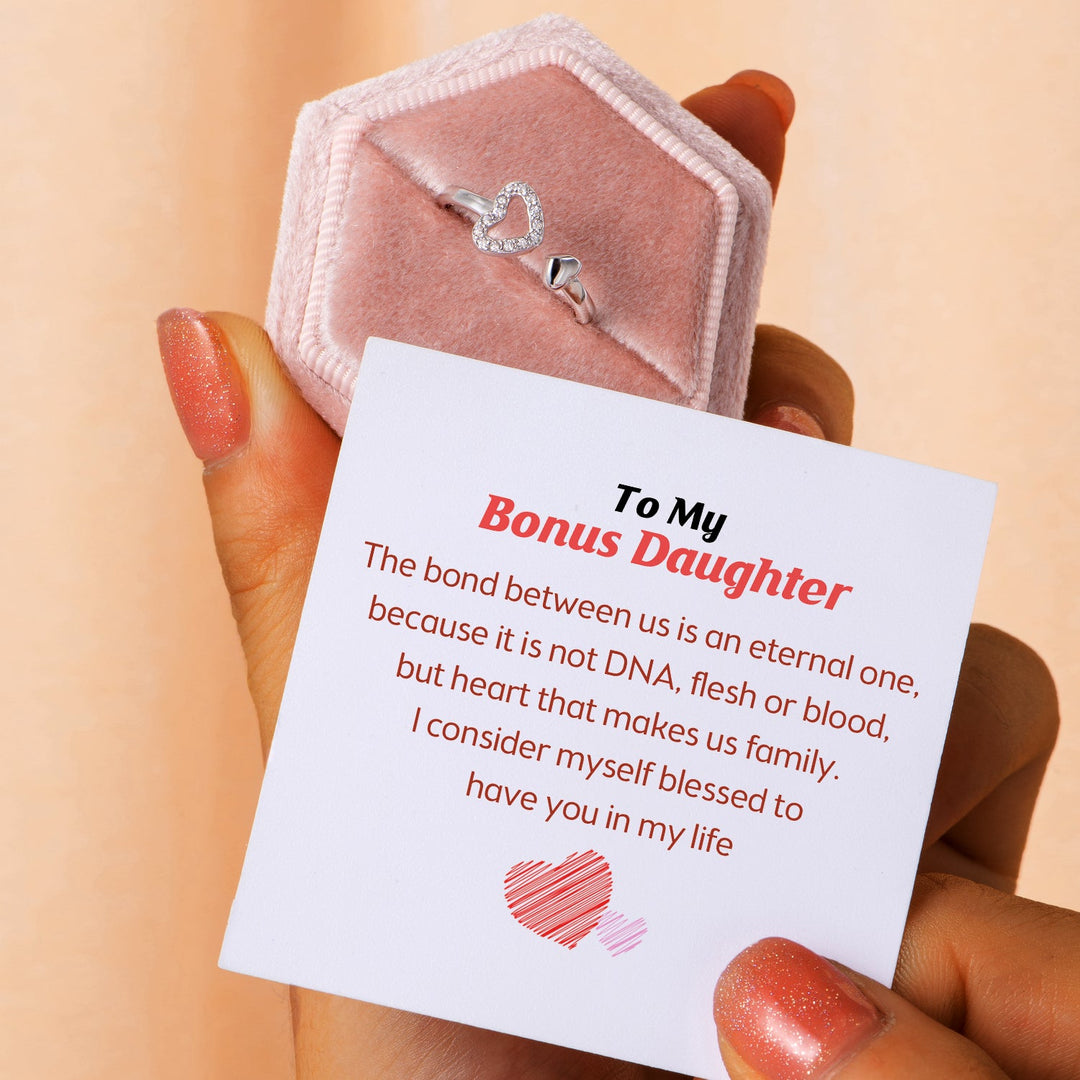 To My Bonus Daughter "I consider myself blessed to have you in my life" Double Heart Ring