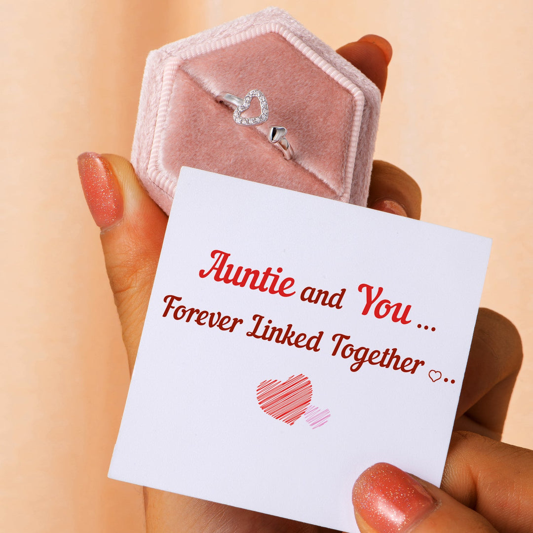 "Auntie and You ...Forever Linked Together" Double Heart Ring