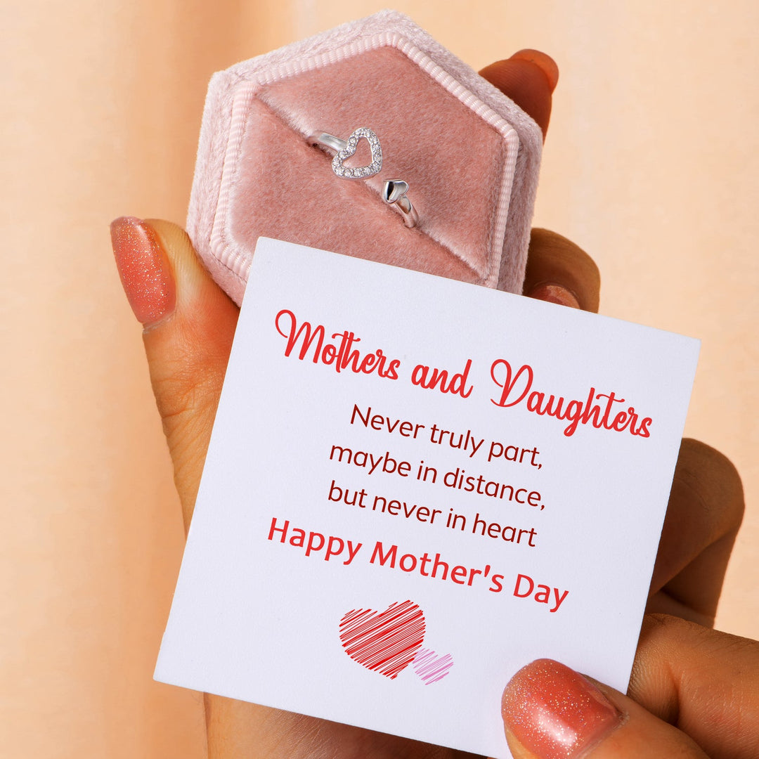 "Mothers and Daughters, never truly part, maybe in distance, but never in heart Happy Mother's Day" Double Heart Ring