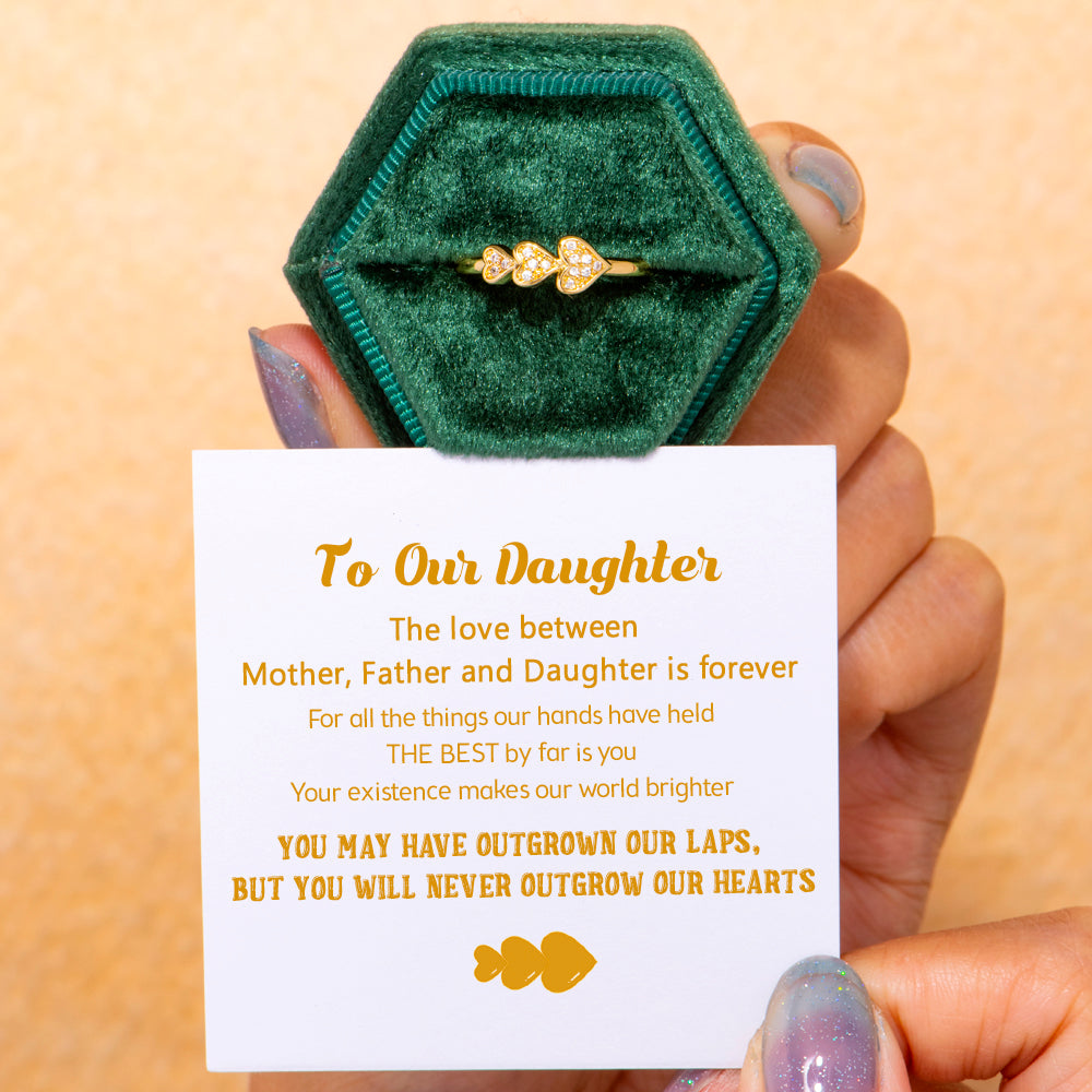 To Our Daughter "You will never outgrow our hearts" Three-Heart Ring