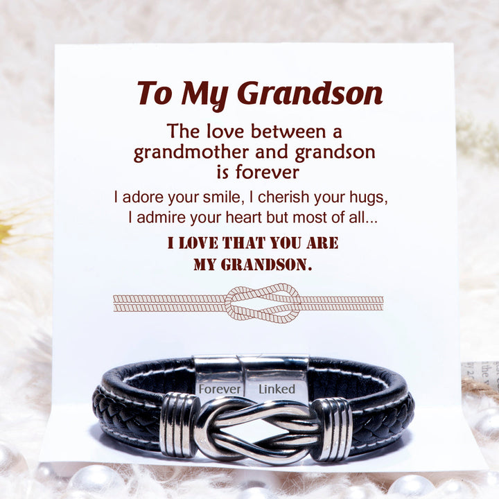 To My Grandson "I love that you are my grandson" Leather Braided Bracelet