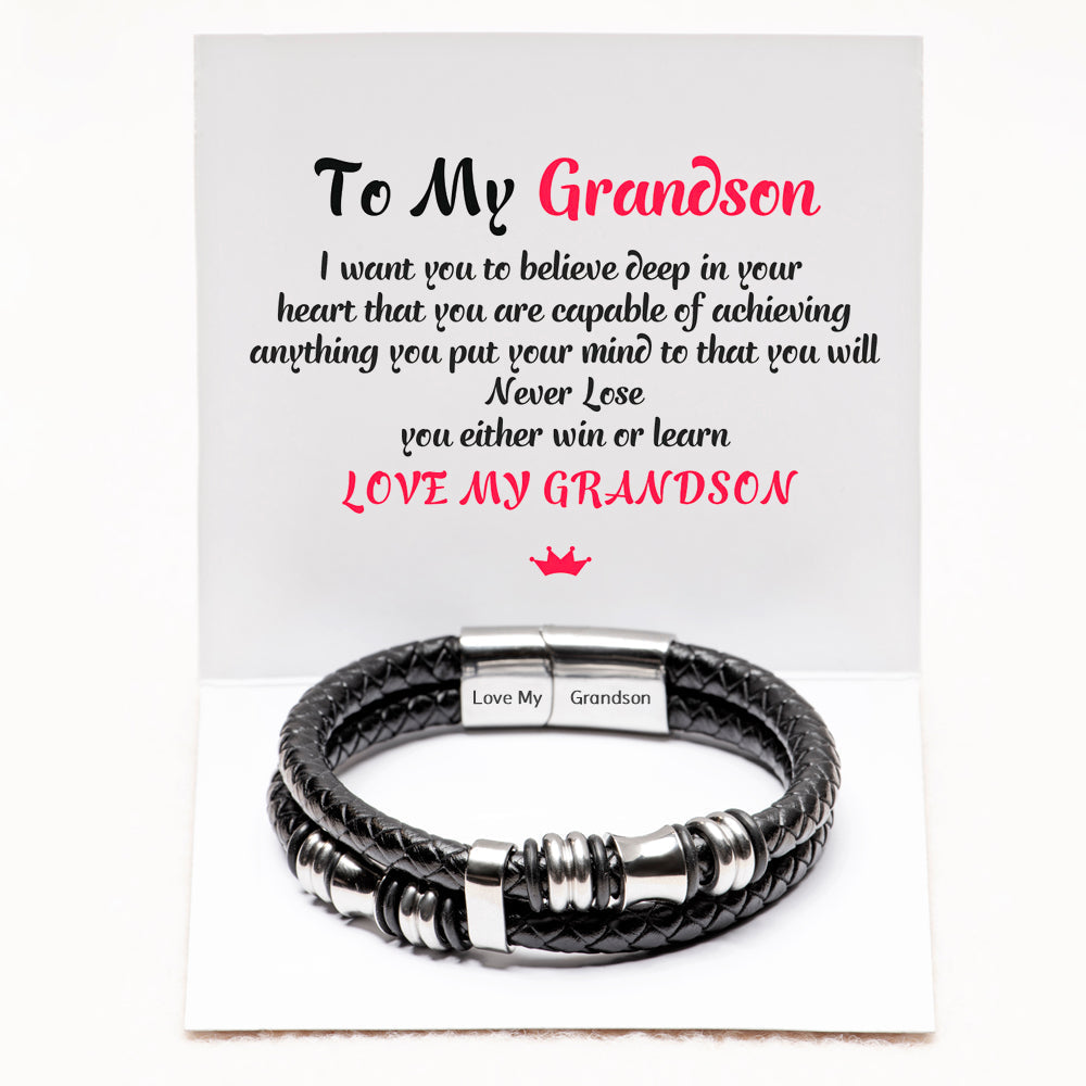 To My Grandson "Love my grandson" Leather Braided Bracelet