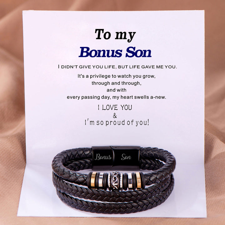 To My Bonus Son "I LOVE YOU & I'm so proud of you!" Woven Bracelet