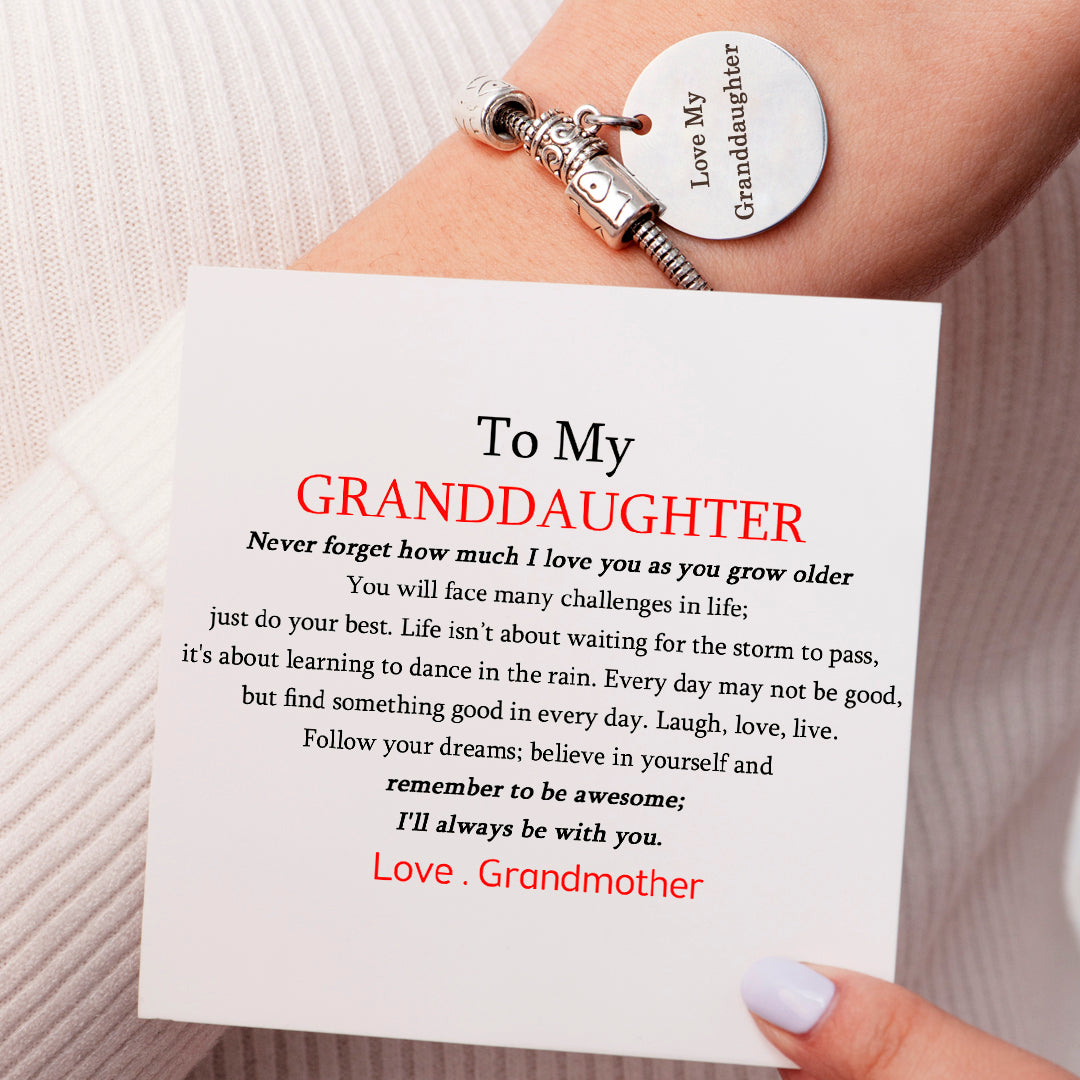 To My Granddaughter "The love between a grandmother and granddaughter is forever" Charm Bracelet