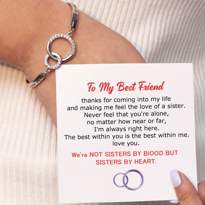 To My Best Friend "Not Sisters By Blood But Sisters By Heart" Double Ring Bracelet