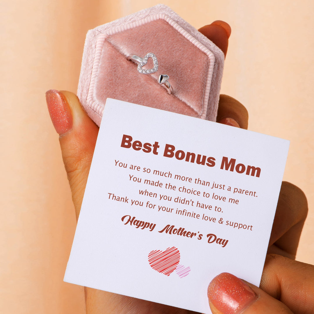 To My Best Bonus Mom "Infinite love & support" Double Heart Ring
