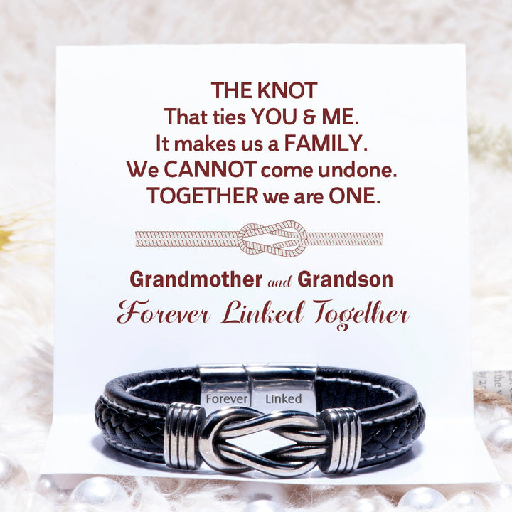 To My Grandson "Grandmother and Grandson Forever Linked Together" Leather Braided Bracelet