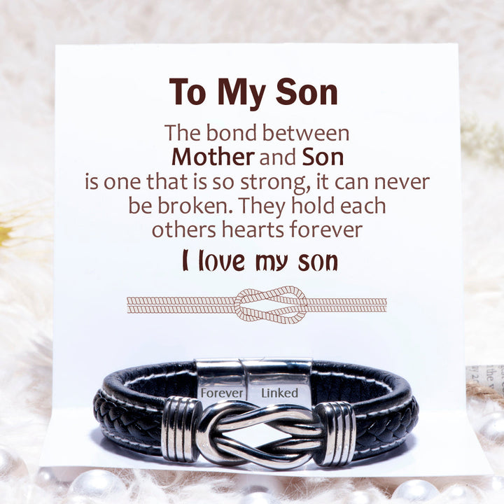 To My Son "A bond can never be broken" Leather Braided Bracelet