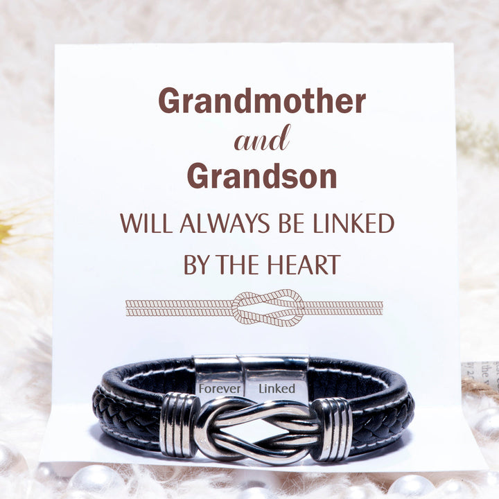 To My Grandson "LINKED BY THE HEART" Leather Braided Bracelet