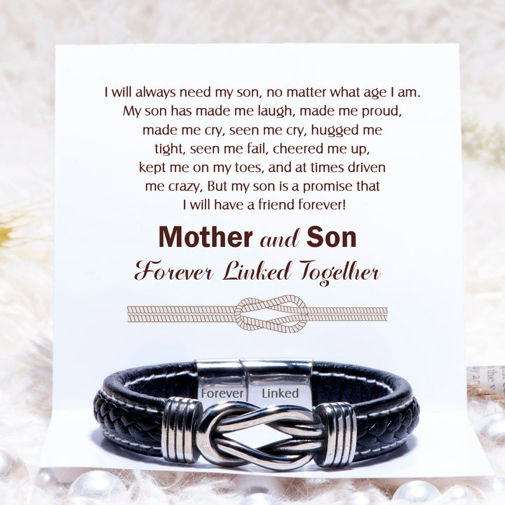 To My Son "Forever Linked Together" Leather Braided Bracelet