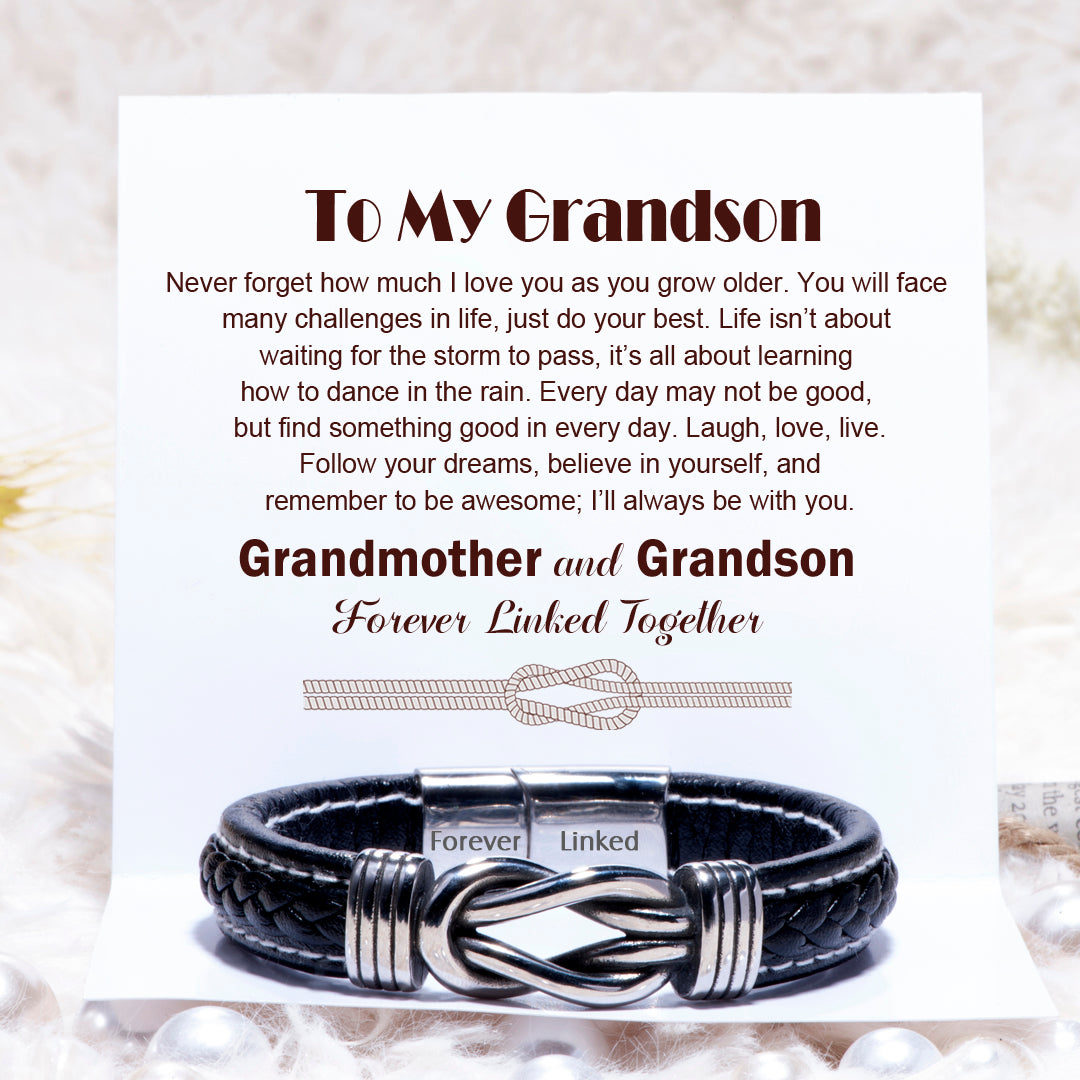 To My Grandson "Never forget how much I love you" Leather Braided Bracelet